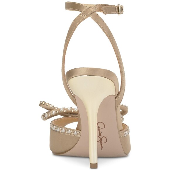 Jessica Simpson Nolira Sandals Womens 8M Champagne Rhinestone Bow Stiletto Heel - Picture 3 of 12